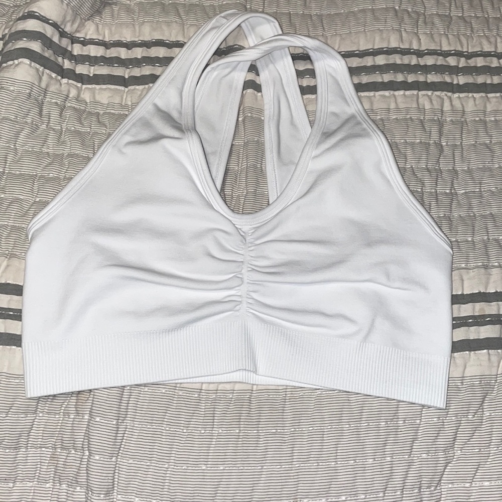 Alphalete White Ruched Racerback Sports Bra - Picture 1 of 2